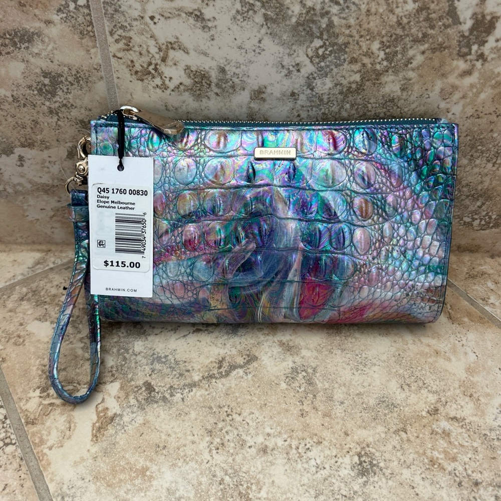 Brahmin Melbourne DAISY Large Zip Wristlet Clutch ELOPE Iridescent Multi NWT